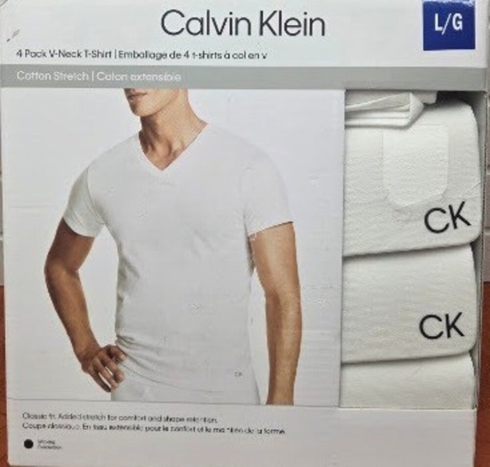 Calvin Klein Cotton Stretch V-Neck Undershirts Men 4-Pack L White